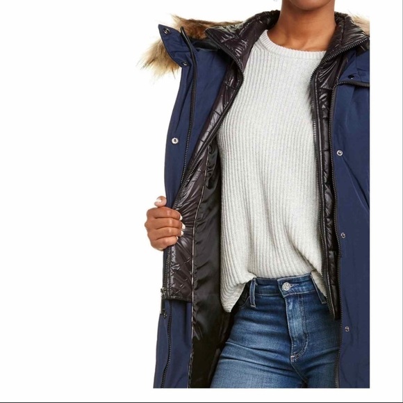 Nine West Jacket Hooded Long Parka Navy Small - Picture 4 of 16